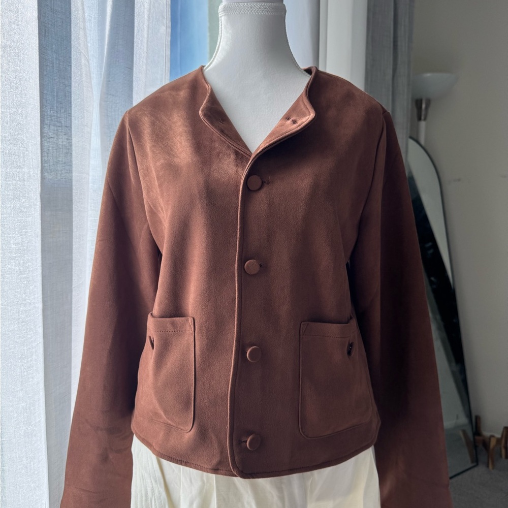 Faux Suede Chocolate Brown Women's Blazer
